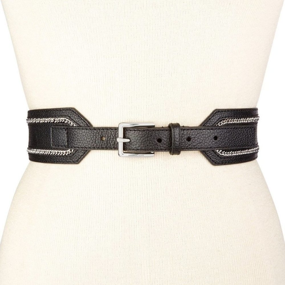 MICHAEL KORS Chain- Inlay Leather Black Belt